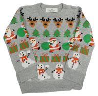 Šedý svetr se Santou a sněhuláky a soby H&M