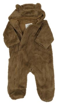 Hnědá kožešinová podšitá kombinéza s kapucí a oušky M&S