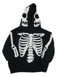 Černo-bílá mikina s lebkou a kapucí H&M