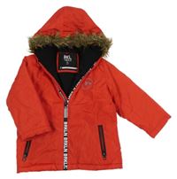 Červená šusťáková zimní bunda s kapucí s kožešinou BKL