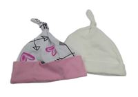 2set - 2x čepice - bílá + bílo-růžová čepice se šípy 