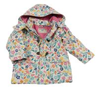 Bílo-barevná květovaná voděodolná zateplená bunda s kapucí Jojo Maman Bébé