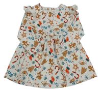 Bílé žebrované šaty s vánočními obrázky Shein