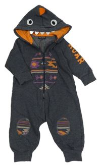 Šedo-oranžovo-barevná tepláková kombinéza s ostny a kapucí - dino Next