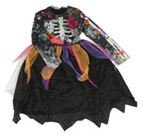 Kostým - Černo-barevné šaty s kostrou a tylovými prvky 