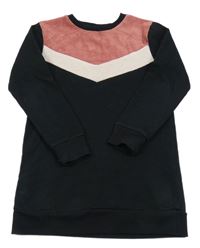 Tmavomodro-růžová šatová mikina s plyšovým prvkem 