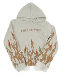 Bílo-béžovo-červená mikina s potiskem a nápisem a kapucí 