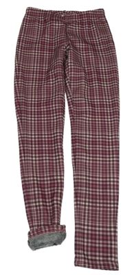 Vínovo-růžovo-smetanové kostkované zateplené legíny Yigga