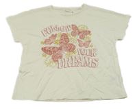 Smetanové tričko s nápisy a motýlky Nutmeg