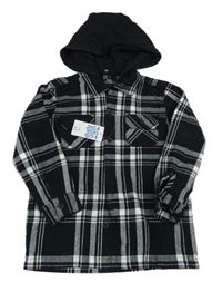 Nové - Černo-bílá kostkovaná košilová bunda s kapucí Matalan