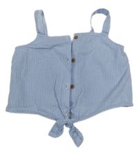 Světlemodro-bílý pruhovaný propínací crop top H&M