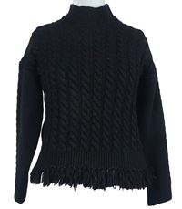 Dámský černý vzorovaný crop svetr se stojáčkem a třásněmi Dorothy Perkins 