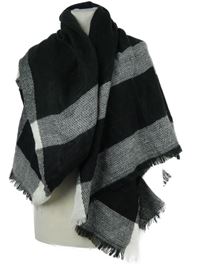Dámský černo-bílý kostkovaný pletený pléd 