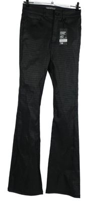 Nové - Dámské černé vzorované potažené flare kalhoty Denim 
