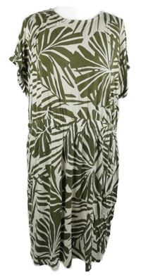 Dámské khaki-bílé vzorované šaty 