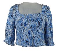 Nové - Dámská modrá vzorovaná žabičková crop halenka Papaya 