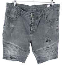 Pánské tmavošedé riflové slim kraťasy s prošoupáním Denim vel. 38