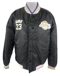 Pánský černý šusťákový zateplený bomber s logy NBA Primark 