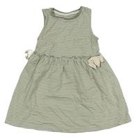 Khaki-bílé pruhované bavlněné šaty s mašlemi Tu