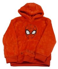 Červená chlupatá mikina se Spidermanem a kapucí Marvel