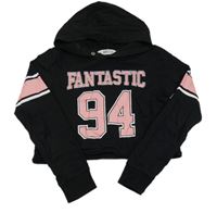 Černo-růžová crop mikina s číslem a kapucí H&M