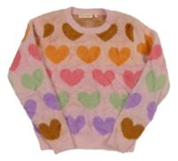 Světlerůžový chlupatý svetr se srdíčky