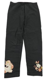 Antracitové teplákové legíny s kytičkami a jednorožcem C&A