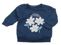 Tmavomodrá mikina s nápisem a kytičkami Primark