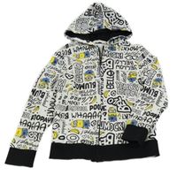 Bílo-černá propínací mikina s Mimoni, nápisy a kapucí H&M