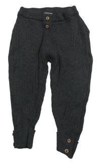 Tmavošedé žebrované pletené kalhoty s knoflíčky C&A