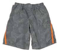 Šedé vzorované šusťákové kraťasy s proužkem