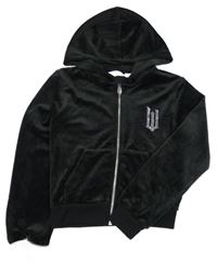 Černá sametová propínací mikina s kapucí H&M