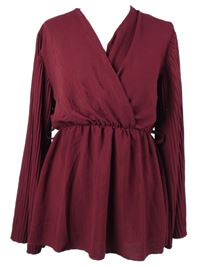 Dámská karmínové překřížená halenka s plisovanými rukávy