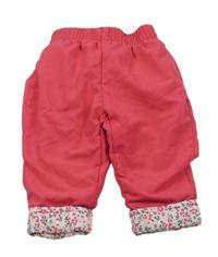 Tmavorůžové šusťákové zateplené kalhoty s kytičkami 