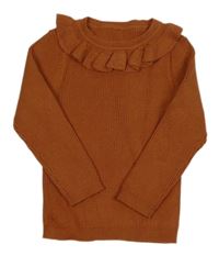 Cihlový žebrovaný svetr s volánem George