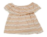 Oranžovo-žluto-bílá vzorovaná halenka s třásněmi Little Kids