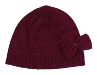 Vínová třpytivá pletená čepice s mašlí 