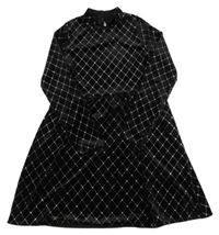 Černo-stříbrné sametové vzorované šaty Name it