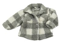Šedo-bílá kostkovaná huňatá košilová bunda Next