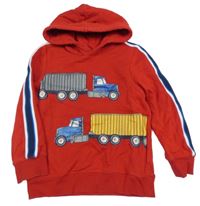 Červená mikina s kamiony a kapucí C&A