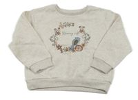 Světlebéžová melírovaná mikina s ptáčkem a kytičkami C&A