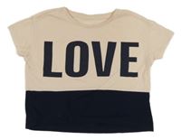 Světlerůžovo-tmavomodré crop tričko s nápisem 