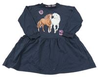 Tmavomodré teplákové šaty s koňmi - Miss Melody