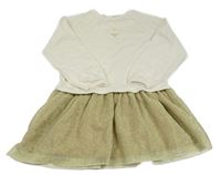 Smetanové teplákové šaty s kytičkou a tylovou třpytivou sukní Sfera