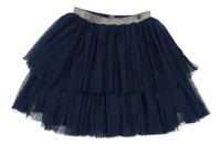 Tmavomodrá plisovaná tylová vrstvená sukně s volánky 