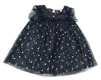 Tmavomodro-stříbrné tylové šaty s hvězdami H&M