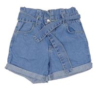 Modré paper bag riflové kraťasy a páskem Denim Co.