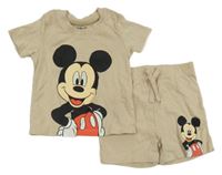2set - Béžové tričko s Mickeym + kraťasy Disney
