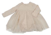 Světlebéžové žebrovano/tylové šaty s všitým body H&M