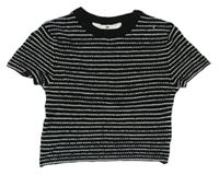 Černo-bílé pruhované pletené crop tričko H&M